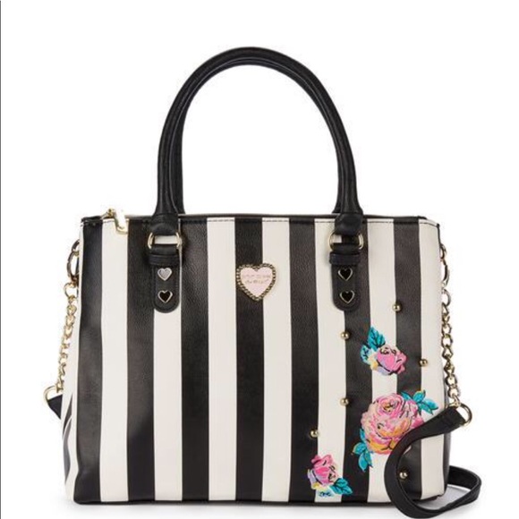 Betsey Johnson Handbags - NEW Betsey Johnson Embroidered Roses Striped Tote